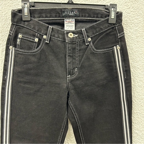 Guess women’s 26 black denim with white stripes on the side of each leg - Picture 7 of 8